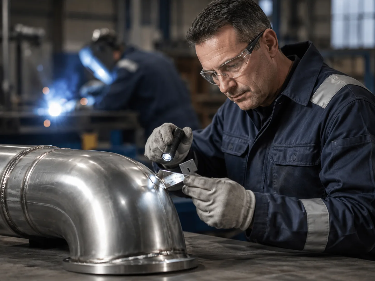 PML Engineering coded welding and quality assurance inspection in an industrial workshop
